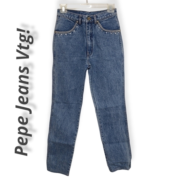 Vintage Rare Pepe Jeans London High Waist Straight Leg Embellished Jeans 26 EUC - Picture 1 of 15